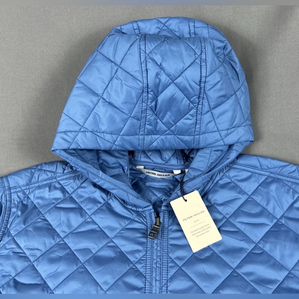 Peter Millar Jacket Hoodie Crown Essex XL Quilted Moon Blue Polyester - Picture 4 of 10